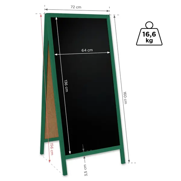 Krijtstoepbord | CLASSIC | Hout | Groen | 720x450x1560(h)mm