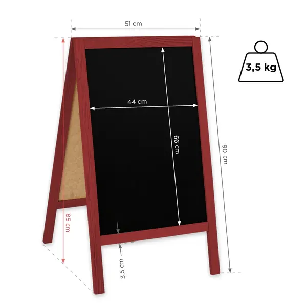 Krijtstoepbord | CLASSIC | Hout | Rood | 510x450x850(h)mm