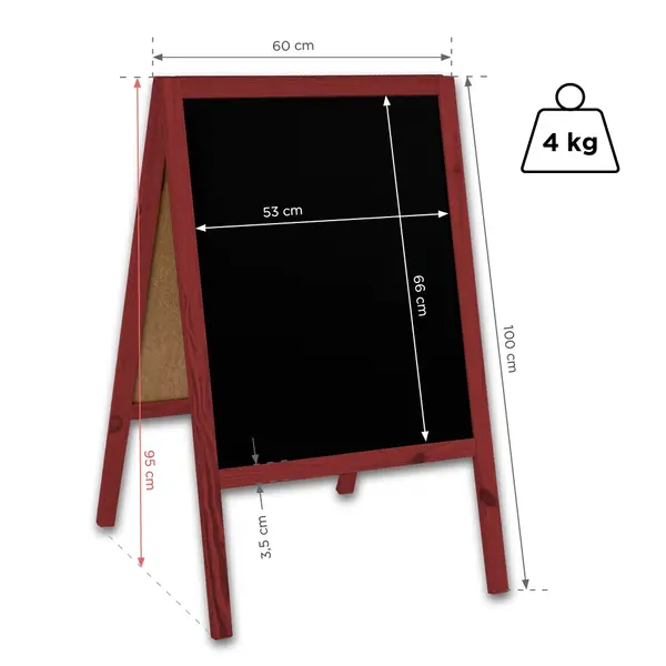 Krijtstoepbord | CLASSIC | Hout | Rood | 600x450x950(h)mm