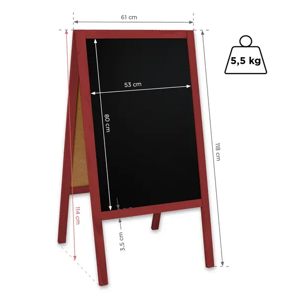 Krijtstoepbord | CLASSIC | Hout | Rood | 610x450x1140(h)mm