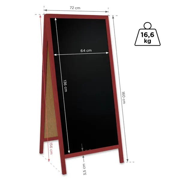 Krijtstoepbord | CLASSIC | Hout | Rood | 720x450x1560(h)mm