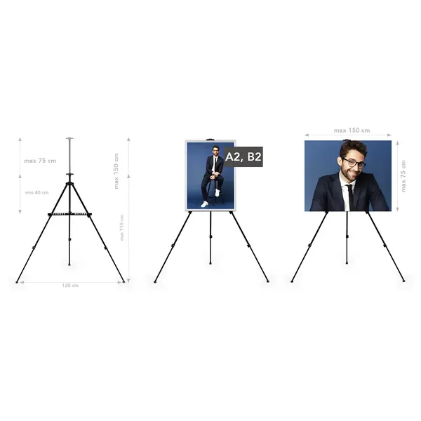 Presentatie Ezel | PREMIUM | Metaal | Zwart | Incl. Opbergtas | 1200x1100/1500(h)mm