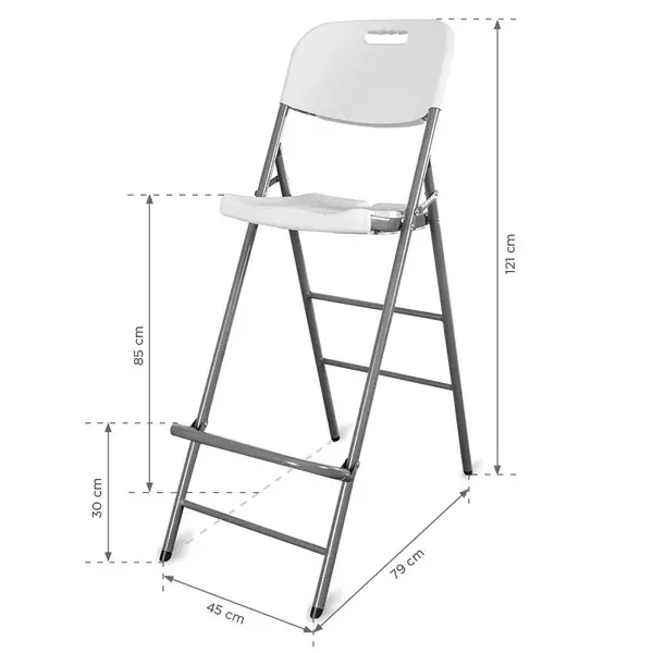 Opklapbare Barstoel | EVENT | Kunststof/Staal | Wit | Grijs Frame | In-/Outdoor | 500x840x1210(h)mm