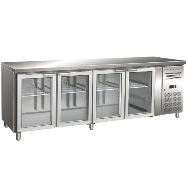 Koelwerkbank | 616L | 4 Glasdeuren (1/1 GN) | +2°C/+8°C | Geforceerd | 2230x700x860(h)mm