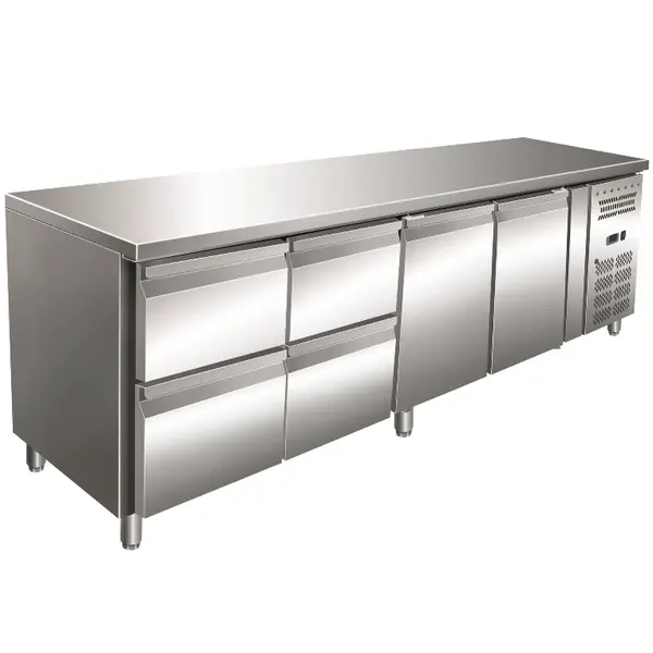 Koelwerkbank | 616L | 2 Deuren + 4 Laden (1/1 GN) | +2°C/+8°C | Geforceerd | 2230x700x860(h)mm