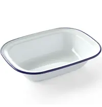 HENDI Serveerschaal | Geëmailleerd Staal | Wit/Blauw | Per Stuk | 215x160x50(h)mm
