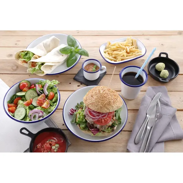 Saladeschaal | Geëmailleerd Staal | Wit/Blauw | 92cl | Per Stuk | Ø160x75(h)mm