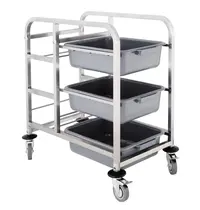 Vogue Afruimwagen | RVS | 3 Niveaus (Afruimbakken) + 2 Niveaus (Afvalbakken) | Wielen (Geremd) | 440x820x900(h)mm 