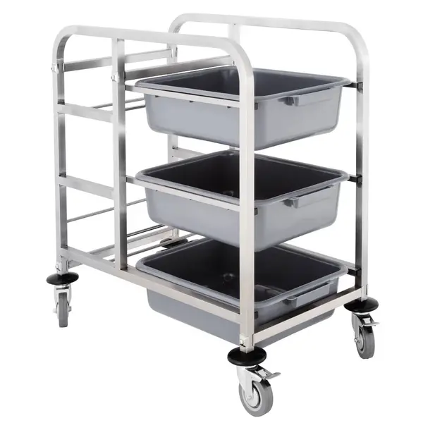 Afruimwagen | RVS | 3 Niveaus (Afruimbakken) + 2 Niveaus (Afvalbakken) | Wielen (Geremd) | 440x820x900(h)mm