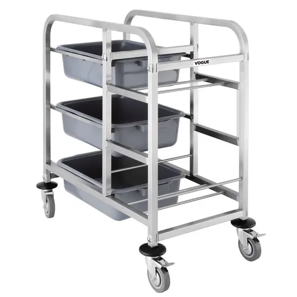 Afruimwagen | RVS | 3 Niveaus (Afruimbakken) + 2 Niveaus (Afvalbakken) | Wielen (Geremd) | 440x820x900(h)mm