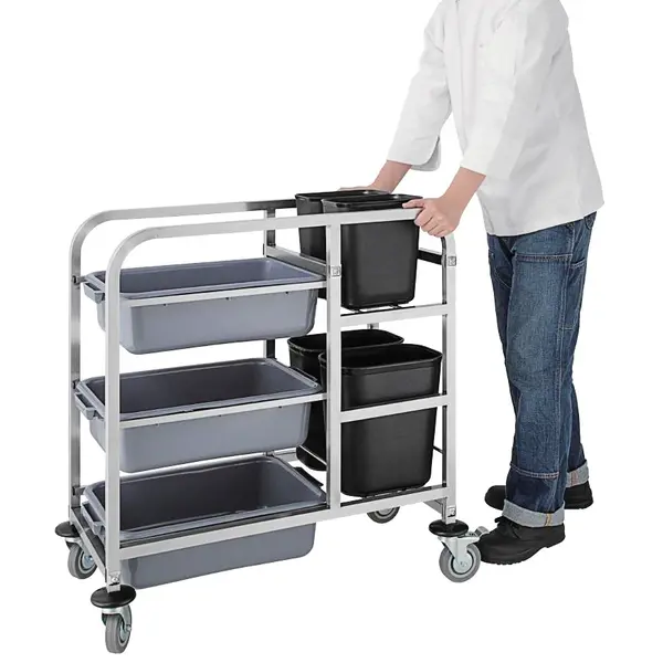 Afruimwagen | RVS | 3 Niveaus (Afruimbakken) + 2 Niveaus (Afvalbakken) | Wielen (Geremd) | 440x820x900(h)mm