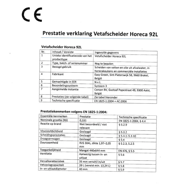 Vetput/-Afscheider | Mobiel | RVS | 92L | NEN-EN 1825-1/2 | CE-Keur | 700x440x525(h)mm