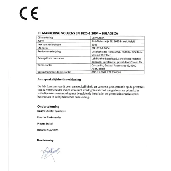 Vetput/-Afscheider | Mobiel | RVS | 92L | NEN-EN 1825-1/2 | CE-Keur | 700x440x525(h)mm