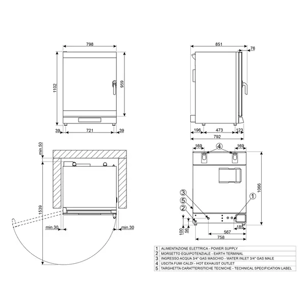 Heteluchtoven | ALFA | 10 Niveaus (EN600x400) | Elektrisch | 50°C/280°C | 16kW (400V) | Bevochtiging (Automatisch) | 798x772x1100(h)mm