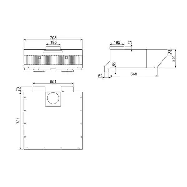 Condensatie-Afzuigkap | ALFA | Incl. Motor | 900 m³/u | 0.21kW (230V) | 798x854x251(h)mm