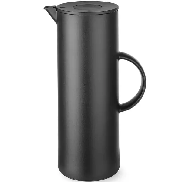 Thermoskan | Kunststof | Zwart | 1L | Dubbelwandig + Glazen Binnenfles | Drukknopsluiting | Ø110x289(h)mm