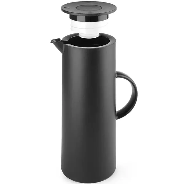 Thermoskan | Kunststof | Zwart | 1L | Dubbelwandig + Glazen Binnenfles | Drukknopsluiting | Ø110x289(h)mm