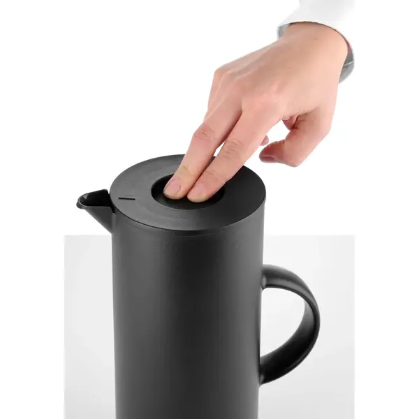 Thermoskan | Kunststof | Zwart | 1L | Dubbelwandig + Glazen Binnenfles | Drukknopsluiting | Ø110x289(h)mm