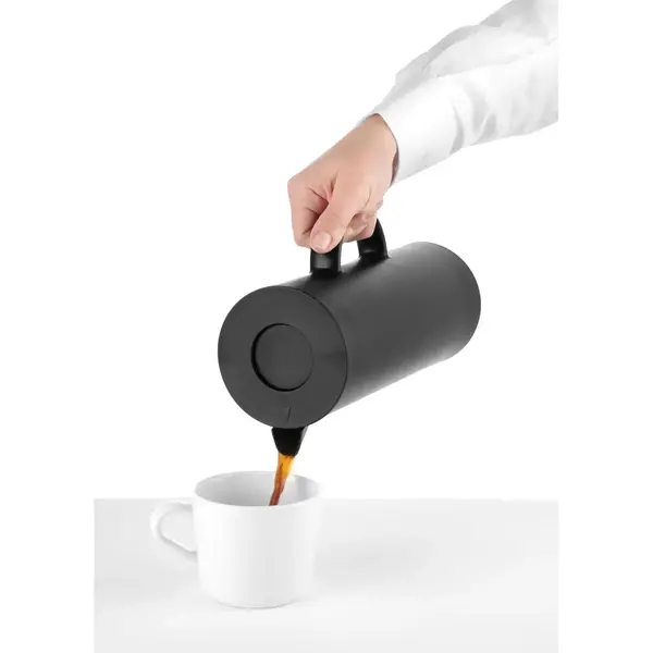 Thermoskan | Kunststof | Zwart | 1L | Dubbelwandig + Glazen Binnenfles | Drukknopsluiting | Ø110x289(h)mm