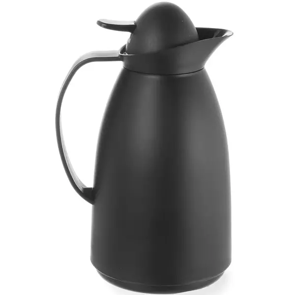 Thermoskan | Kunststof | Zwart | 1L | Dubbelwandig + Glazen Binnenfles | Drukknopsluiting | Ø140x268(h)mm