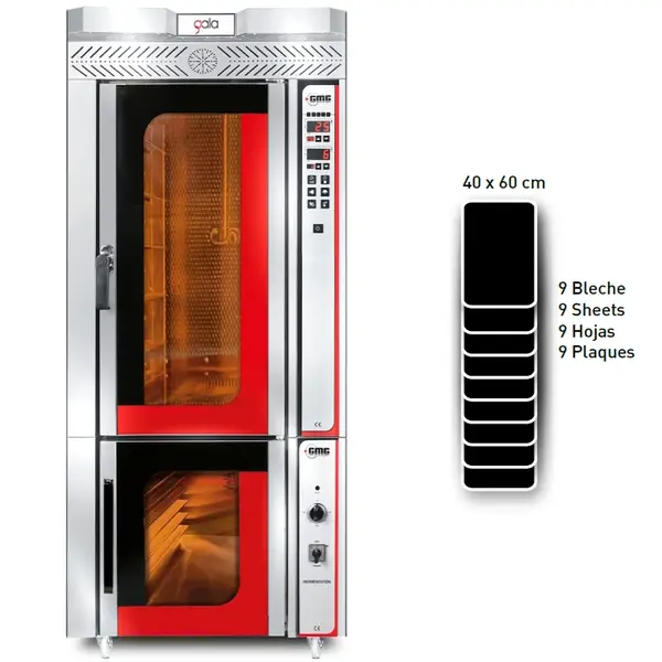 Modulaire Bakkerij Oven | GALA | 9 Niveaus (EN600x400) | Elektrisch | 40°C/375°C | 17.5kW (400V) | Bevochtiging (Handmatig) | Incl. Rijskast | 850x1400x1900(h)mm