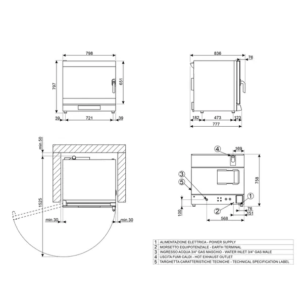 Heteluchtoven | ALFA | 6 Niveaus (EN600x400) | Elektrisch | 50°C/280°C | 10.5kW (400V) | Bevochtiging (Automatisch) | 798x757x793(h)mm