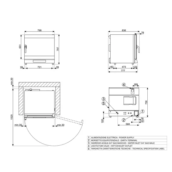 Heteluchtoven | ALFA | 6 Niveaus (EN600x400) | Elektrisch | 50°C/280°C | 10.5kW (400V) | Bevochtiging (Automatisch) | 798x757x793(h)mm