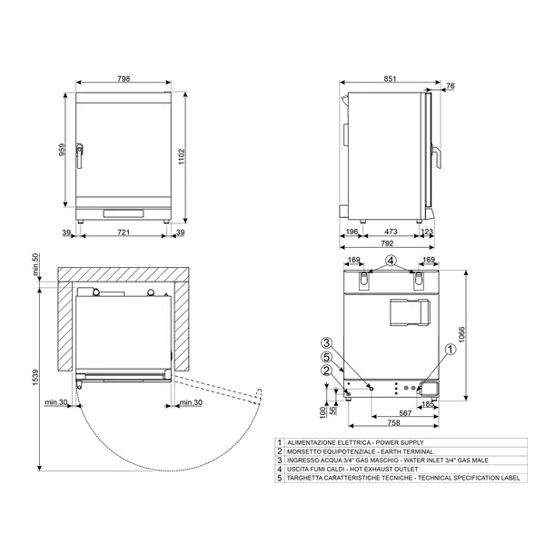 Heteluchtoven | ALFA | 10 Niveaus (EN600x400) | Elektrisch | 50°C/280°C | 16kW (400V) | Bevochtiging (Automatisch) | 798x772x1100(h)mm
