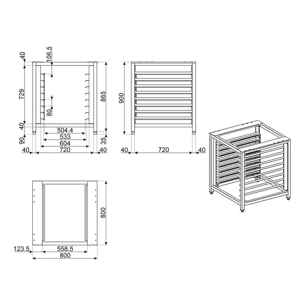 Onderstel | ALFA | RVS | 8 Niveaus (EN/GN) | Optioneel Wielen | 800x800x900/950(h)mm