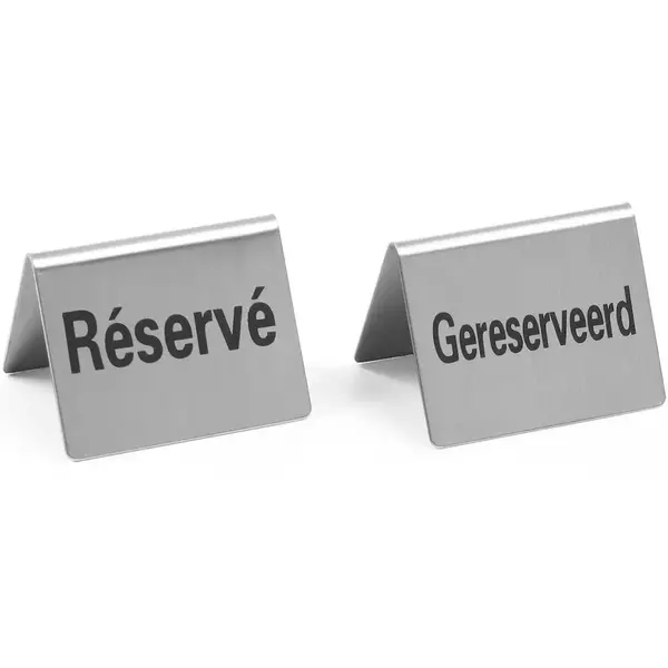Tafelbordjes | RVS | "Gereserveerd/Réservé" | 2-zijdig | 4 Stuks | 50x35x40(h)mm