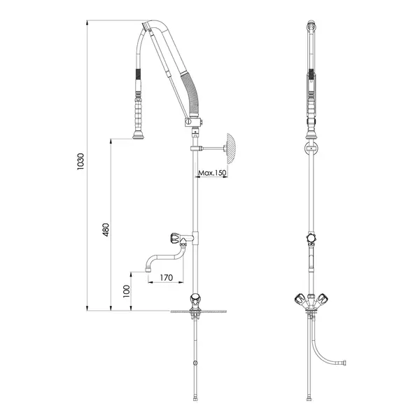Voorspoeldouche | SilverLine | Handdouche + Middenuitloop | Mengkraan | 1-Gats | 1030(h)mm