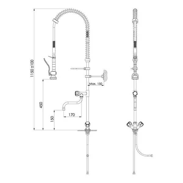 Voorspoeldouche | SilverLine | Handdouche + Middenuitloop | Mengkraan | 1-Gats | 1150(h)mm