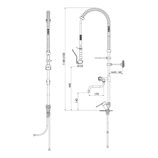 Voorspoeldouche | BlueLine | Handdouche + Middenuitloop | Mengkraan | 1-Gats | 1140(h)mm