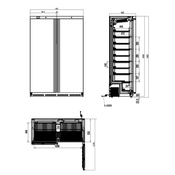 Koelkast | 744L | Wit | +2°C/+8°C | Geforceerd | Wielen | 1215x585x1853(h)mm