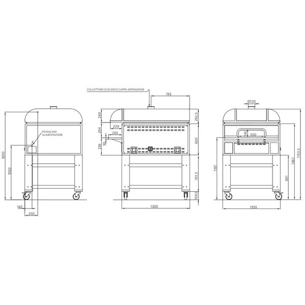 Pizzaoven | CARUSO | Elektrisch | 6x Ø35cm | 0°C/530°C | 13.2kW (400V) | Touchscreen | Incl. Afzuigkap | 1100x1565x900(h)mm