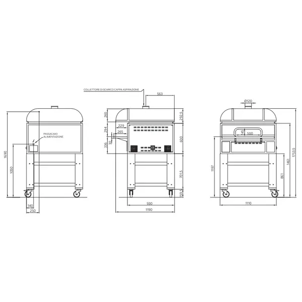 Pizzaoven | CARUSO | Elektrisch | 4x Ø35cm | 0°C/530°C | 10.5kW (400V) | Touchscreen | Incl. Afzuigkap | 1100x1190x900(h)mm