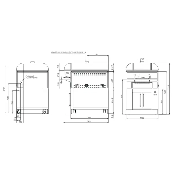 Rijskast Onderstel | Italforni CARUSO CA6 |  Wielen (Geremd) | 1100x1350x860(h)mm