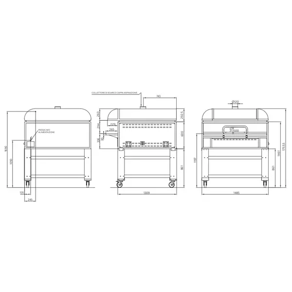 Pizzaoven | CARUSO | Elektrisch | 9x Ø35cm | 0°C/530°C | 20.5kW (400V) | Touchscreen | Incl. Afzuigkap | 1475x1565x900(h)mm