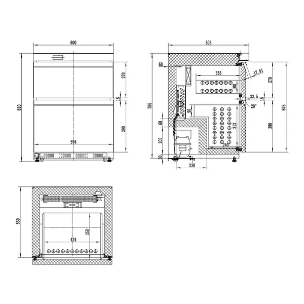 Koelkast | 101L | RVS | +2°C/+8°C | Geforceerd | 2 Laden | Wielen | 600x605x810(h)mm