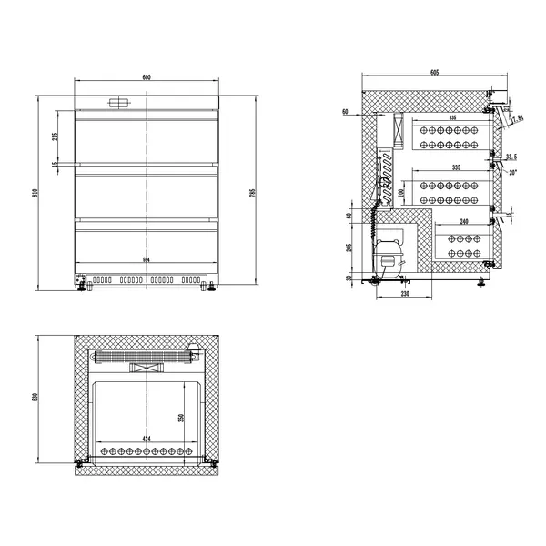 Koelkast | Energiezuinig | 101L | RVS | +2°C/+8°C | Geforceerd | 3 Laden | Wielen | 600x605x810(h)mm