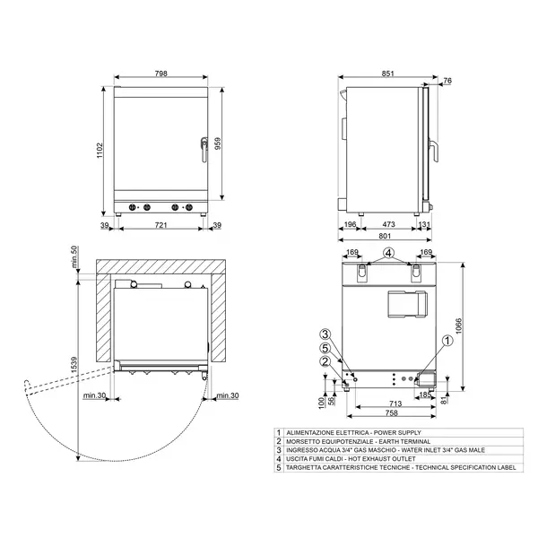 Heteluchtoven | ALFA | 10 Niveaus (EN600x400) | Elektrisch | 50°C/270°C | 16kW (400V) | Bevochtiging (Handmatig) | 798x772x1100(h)mm