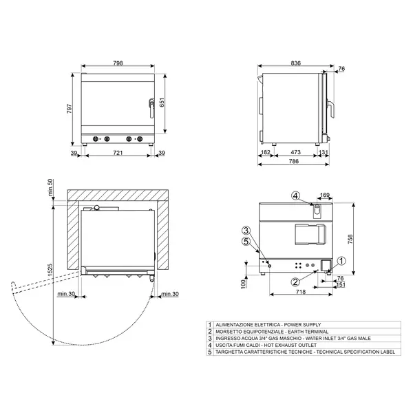 Heteluchtoven | ALFA | 6 Niveaus (EN600x400) | Elektrisch | 50°C/270°C | 10.5kW (400V) | Bevochtiging (Handmatig) | 798x757x793(h)mm