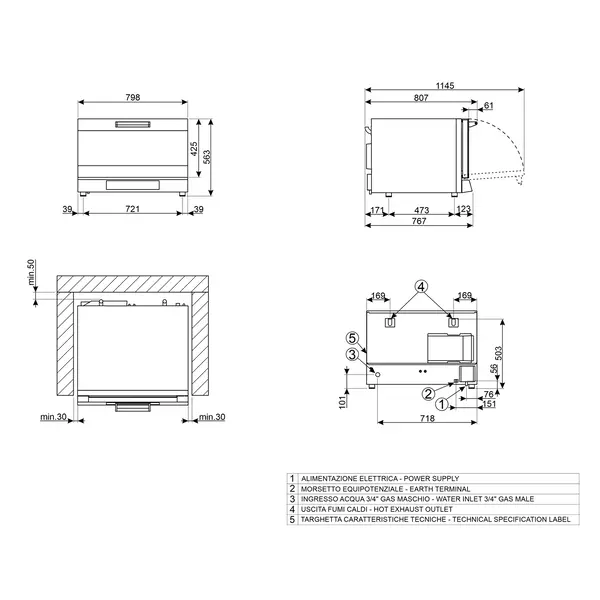 Heteluchtoven | ALFA | 4 Niveaus (EN600x400) | Elektrisch | 50°C/280°C | 6.9kW (400V) | Bevochtiging (Automatisch) | 798x747x563(h)mm