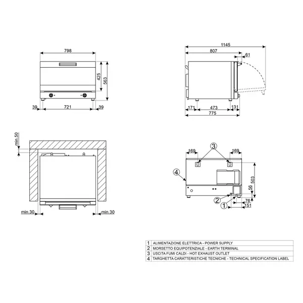 Heteluchtoven | ALFA | 4 Niveaus (EN600x400) | Elektrisch | 50°C/270°C | 5.3kW (400V) | 798x747x563(h)mm