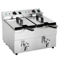 Buffalo Inductiefriteuse | Elektrisch | 7.5+7.5L | 60°C/190°C | 6kW (2x 230V) | Aftapkranen | 576x478x410(h)mm 