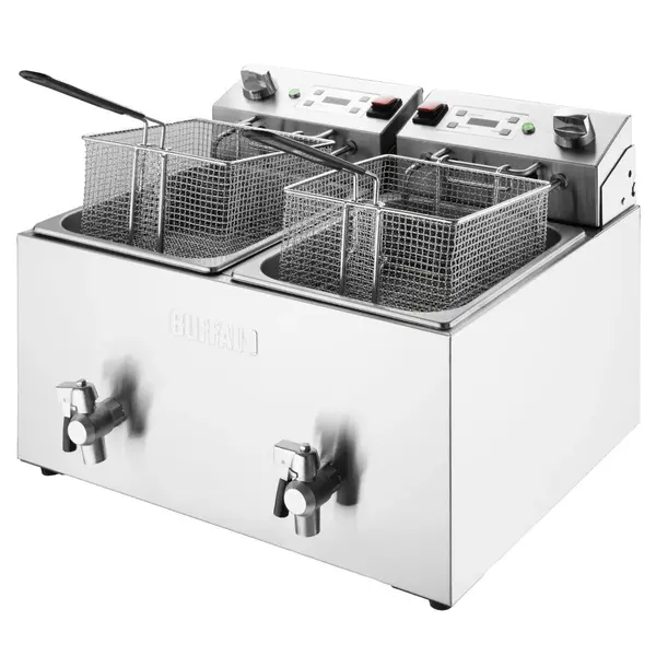 Friteuse | Elektrisch | 8+8L | 50°C/190°C | 5.8kW (2x 230V) | Aftapkranen | Timer | 560x505x410(h)mm