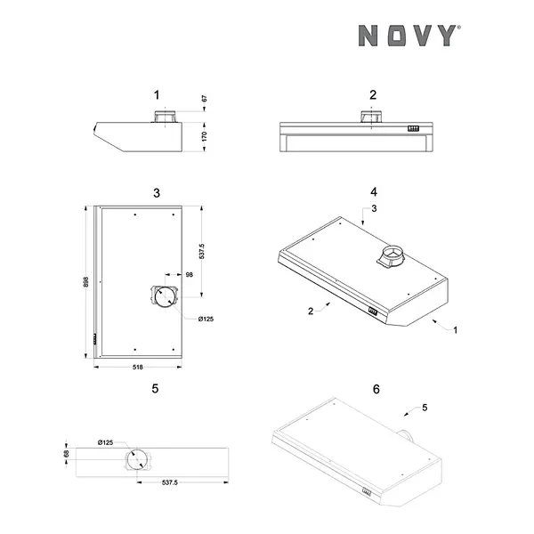 Afzuigkap | Schuin Model | Incl. Motor | 282m³/u | Regelaar + Verlichting | 898x518x170(h)mm