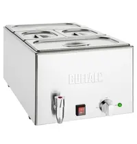 Buffalo Bain-Marie | Elektrisch | 2x 1/3 GN + 2x 1/6 GN | 30°C/90°C | 1.2kW (230V) | Aftapkraan | Incl. GN-Bakken | 432x645x327(h)mm
