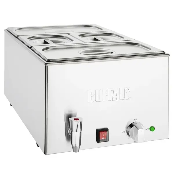 Bain-Marie | Elektrisch | 2x 1/3 GN + 2x 1/6 GN | 30°C/90°C | 1.2kW (230V) | Aftapkraan | Incl. GN-Bakken | 432x645x327(h)mm