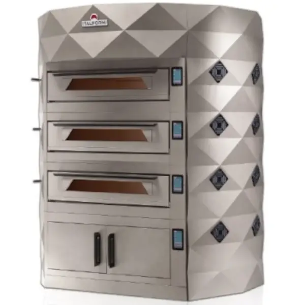Modulaire Pizzaoven | DIAMOND | Aluminium | Elektrisch | 9x Ø35cm / Bakkamer | 0°C/460°C | 400V | Touchscreen | Incl. Afzuigkap + Rijskast
